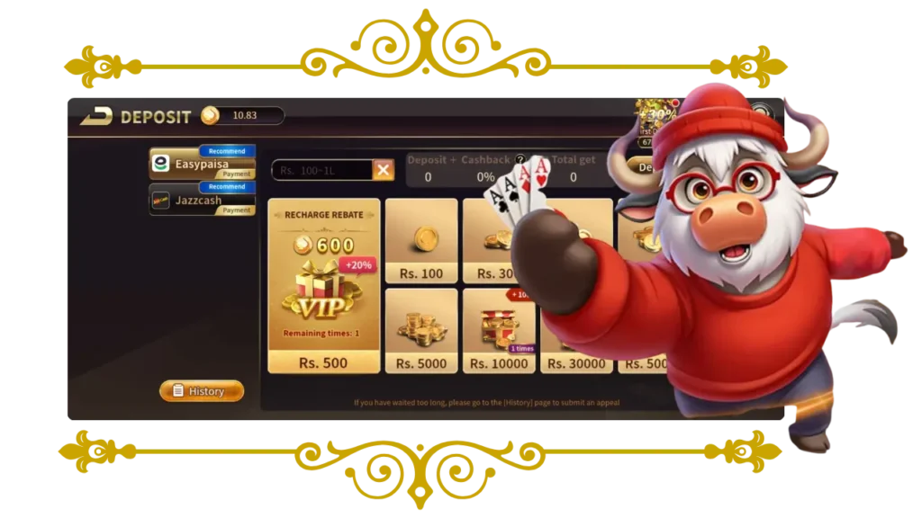 deposit menu of royal x casino game